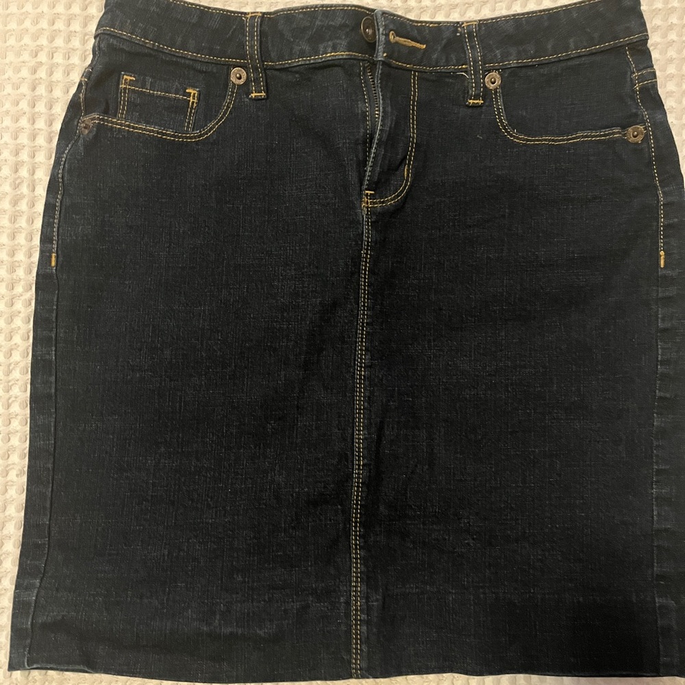Dark Denim Skirt with Contrast Stitching
